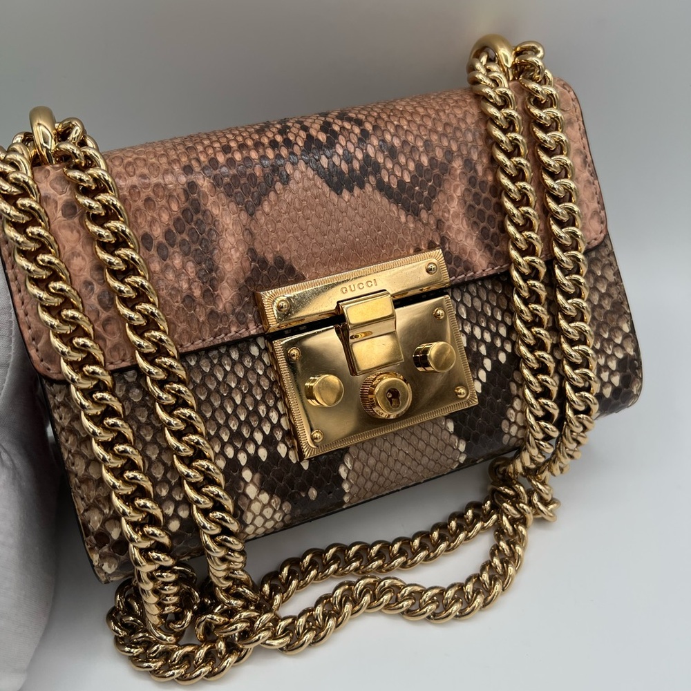 Gucci padlock Pink Python Crossbody with Gold Cha… - image 1